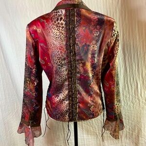 Women's Red Multicolor Satin Lace-Up Jacket